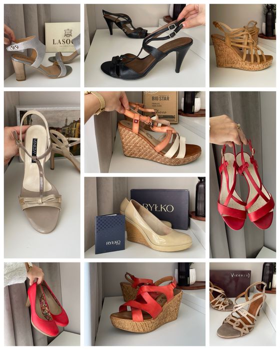 Buty na obcasie, sandałki na słupku, półbuty wiosna lato, stan bdb