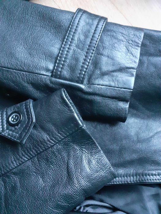 czarny skórzany płaszcz/trencz H&M na kazda pore roku - damski M/L - m