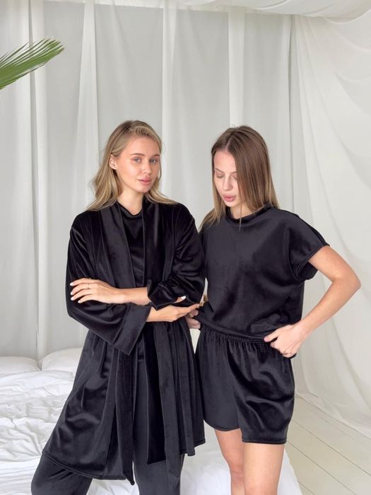 Жіноча піжама 4ка набір 4 в 1 для дому комплект + халат велюр  плюш