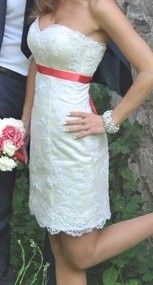 Suknia ślubna krótka ecru koronka lub wyjściowa wieczorowa