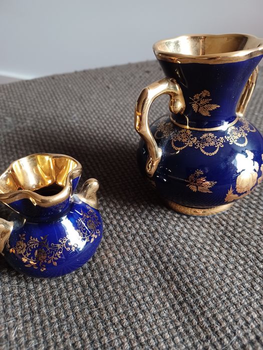 Conjunto 2 jarros Limoges porcelana francesa e ouro