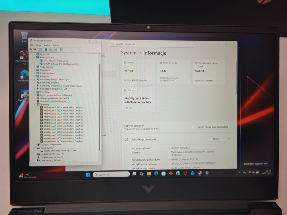 Gamingowy laptop HP Victus RTX 16 GB SSD  Ryzen 5