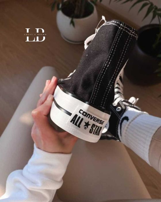 Чорно-білі жіночі та дитячі кеди конверс на платформі Converse all star Chack Taylor Black 36-41р.