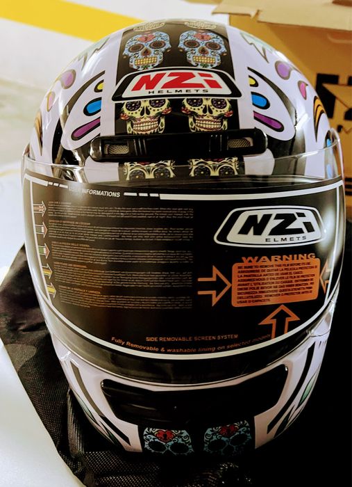 Capacete NZI Activy 3 – Edição Sugar Skulls Branco – Novo