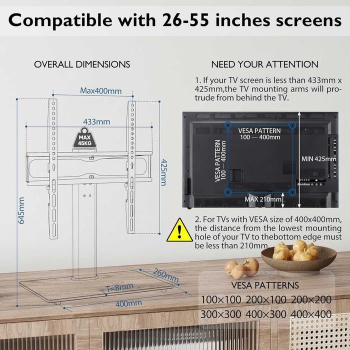 BONTEC ST10-1 stojak uchwyt obrotowy TV 26-55" do 45kg VESA szklany