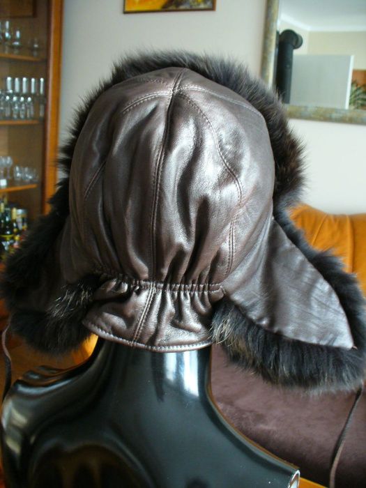 %_MARCO GIANOTTI_czapka_papacha_uszatka_pilotka_LIS+skóra nat.-brązowa