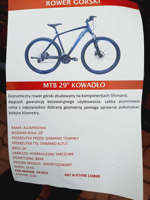Kowadło Huzar ROWER GÓRSKI GÓRAL MTB 29 hydraulika Altus