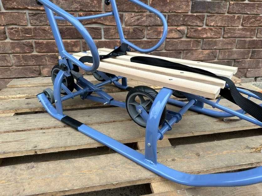 Детские санки на колесах Патріот санчата з ручкою складні 9 кольорів