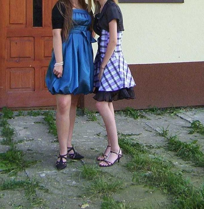 Niebieska sukienka bombka z kokardą Japan Style