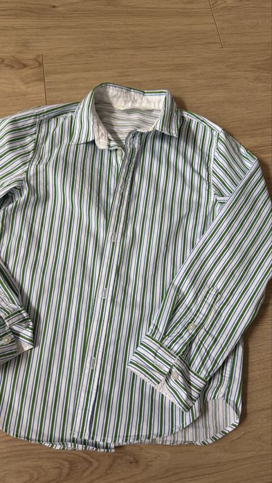 biała koszula chłopięca w paski z długim rękawem H&M 128