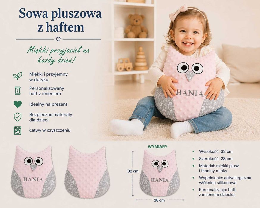 Personalizowana poduszka SOWA z imieniem