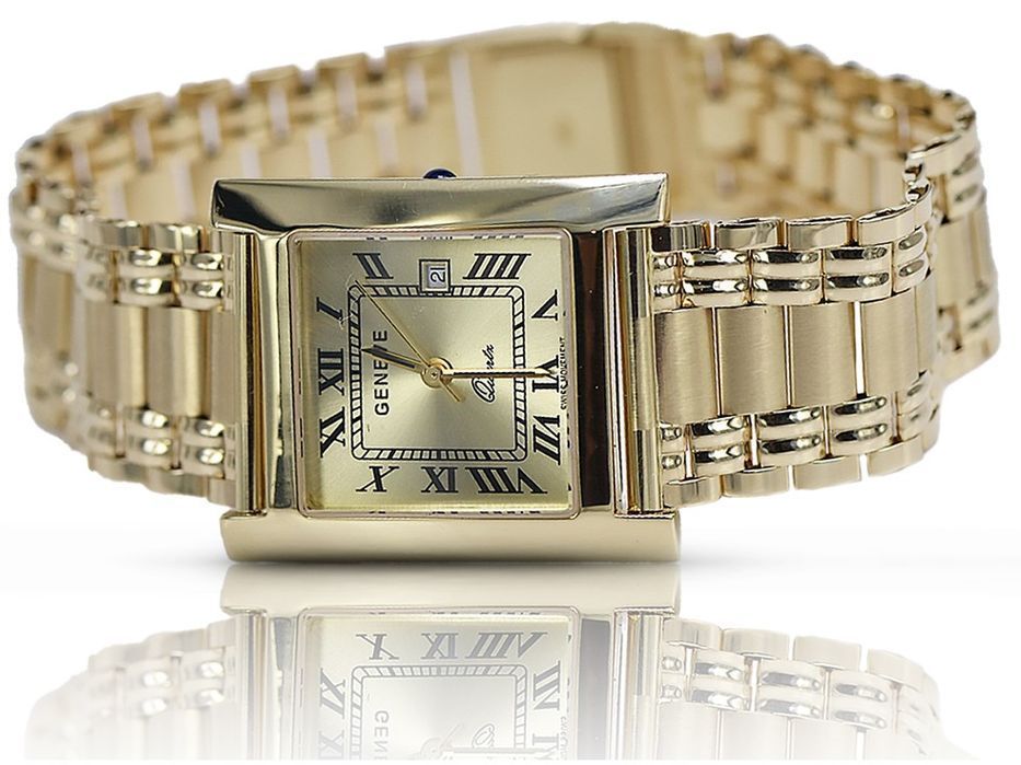 Złoty zegarek 14k 585 z bransoletą damski Geneve mw009y&mbw006y-f K