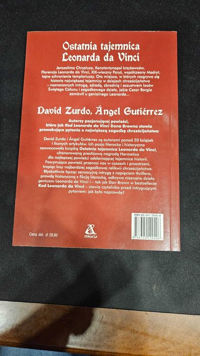 D. Zurdo A. Gutierrez - Ostatnia tajemnica Leonarda da Vinci(jak nowa)