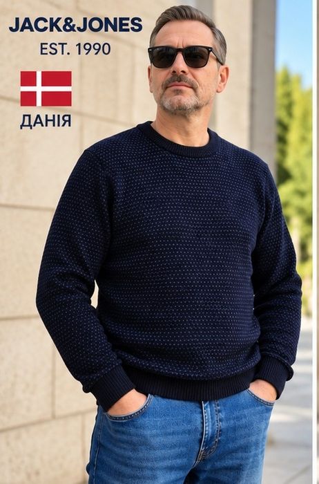 Чоловічий светр JACK & JONES темно-синій фактурна в’язка Данія L 50 casual преміум