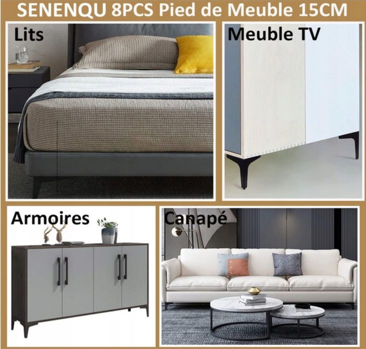 Nóżki meblowe 15 cm, metalowe, czarne, 8 SZTUK, 800kg