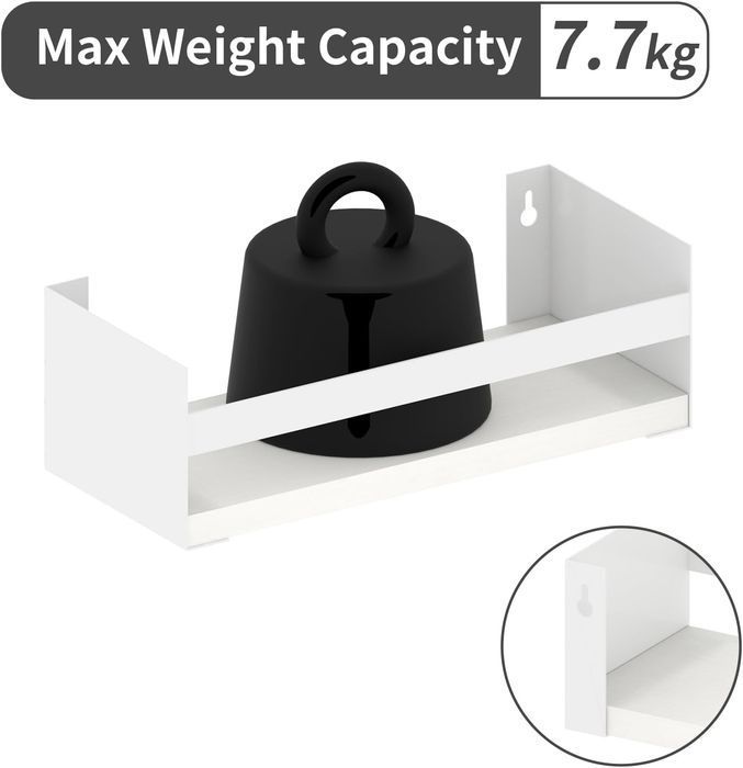 RLAVBL Zestaw 3 białych półek ściennych 40 cm – drewniane & metalowe