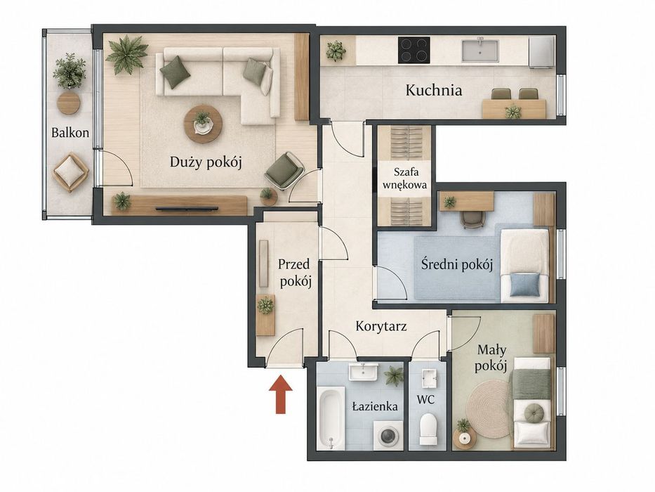 Wrocław, Gądów Mały, 67,1 m² | 3 pokoje z balkonem | 6. piętro z windą