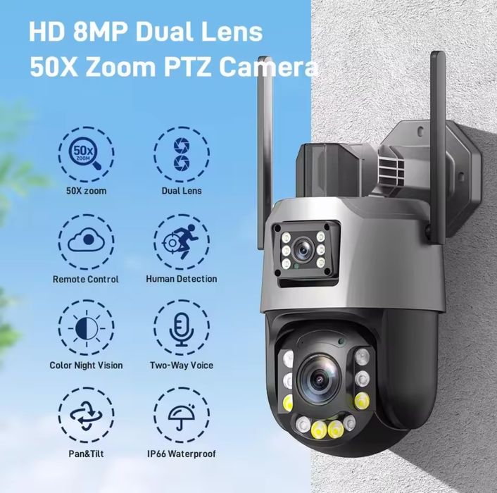 Камера WiFi 8мп 50зум відеонагляд відеокамера видеонаблюления подвійна