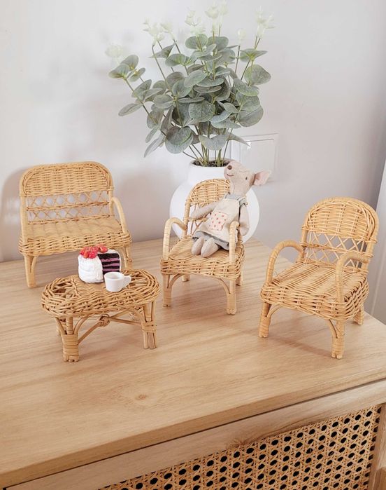 Mebelki rattan boho dla myszek maileg lalek boho mebelki do domku