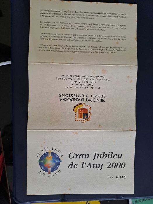 Andorra, coleção completa de 8 moedas 10 Diners 1999 "Jubileu 2000"