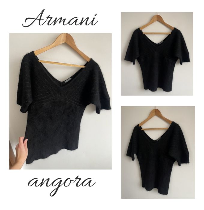 Armani elegancki sweter z angory srebrna nitka glamour