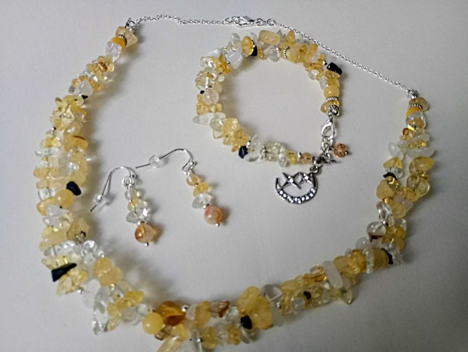 Okazały komplet ładne naturalne Koral Cytryna Kwarc