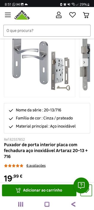 Conjunto de 4 maçanetas puxadores de portas Leroy Merlain novo