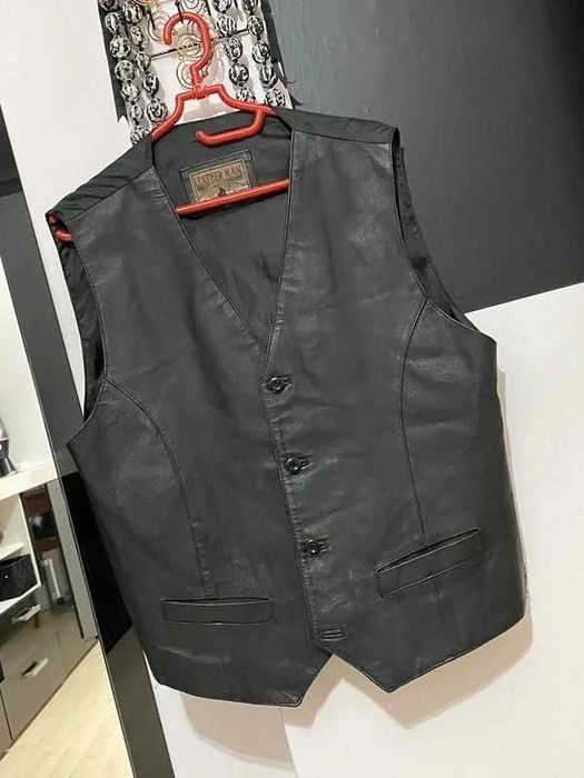 2 Kamizelka Leather Man naturalna skóra czarna 3 kieszenie rozmiar L