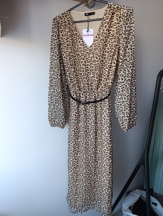 Sisnay rozmiar M 38 sukienka długa panterka z paskiem zwierzęcy print