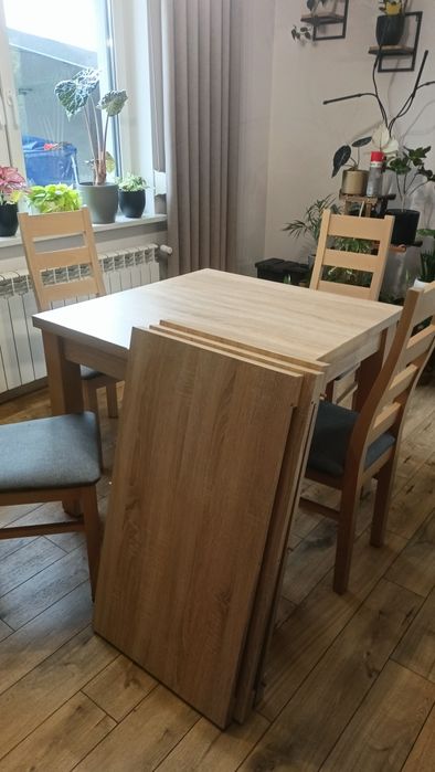 Zestaw mebli stół + krzesła drewniane dąb Sonoma