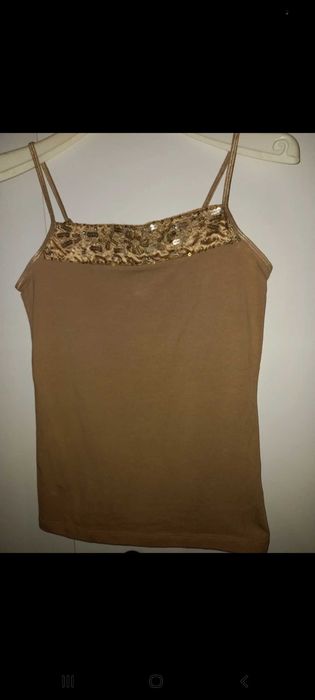 Top bege com missangas, lantejoulas e brilhantes - M -Zara Collection