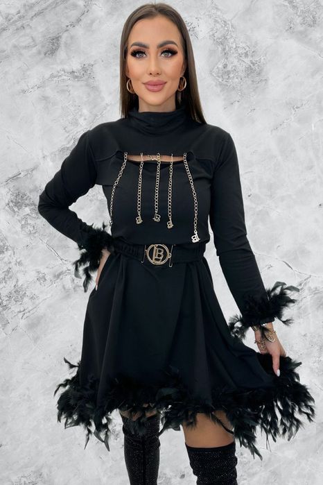 Czarna sukienka z piórami lola bianka