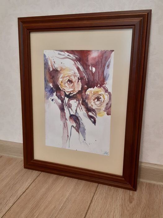 Картина акварелью "Розовый этюд" А4 в раме 30×40