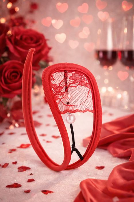 Еротичні стрінги з перлиною Valentine’s Day | Подарунок коханій