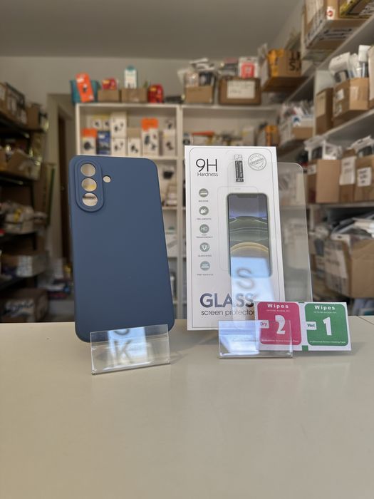 Etui Plecki Silikonowe Granatowe + SZKŁO hartowane do SAMSUNG GALAXY A57