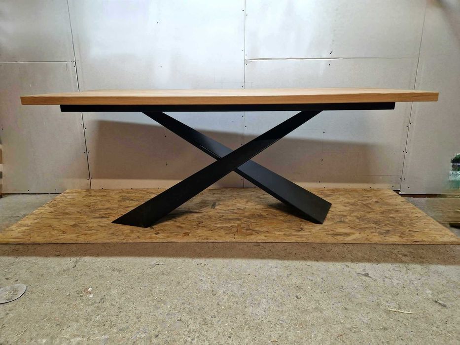 Nowoczesny Stół dębowy noga krzyżowa pająk loft