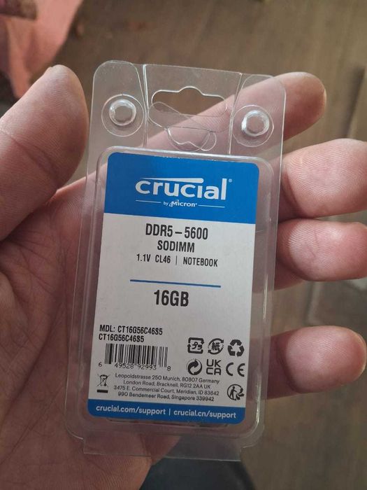 Пам'ять для ноутбуків Crucial 16 GB SO-DIMM DDR5 5600 MHz (CT16G56C46S5)