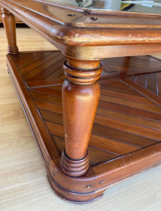 Mesa de apoio sala, madeira Cerejeira / Vidro Móveis  Brasão