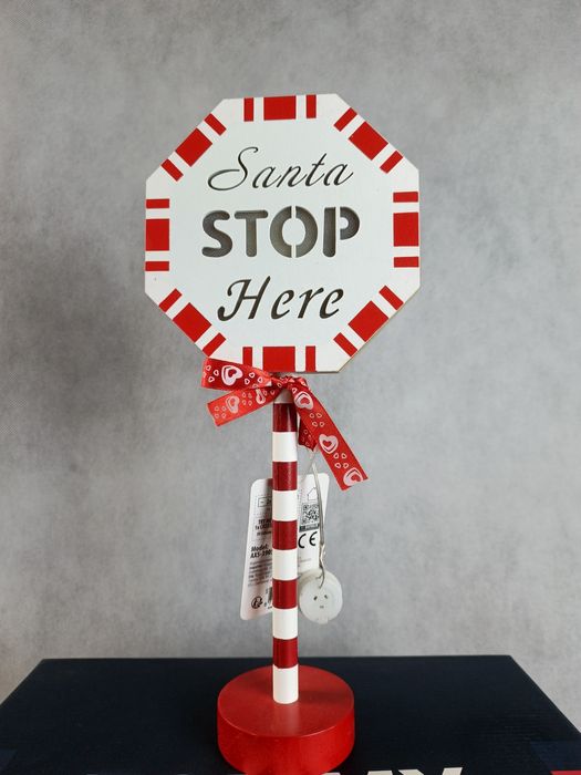 Nowy świecący napis drewniany „Santa Stop Here”