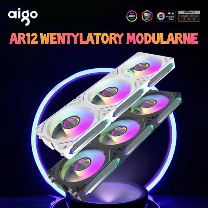 Wentylatory zestaw 120mm  Aigo AS12 modular rewers czarny 3 szt aRGB P