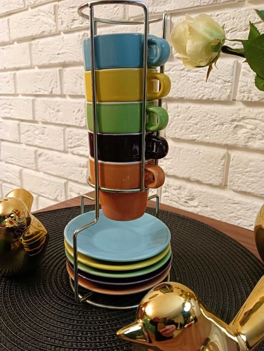 5 filiżanek do espresso + stojak "TOP DESIGN"