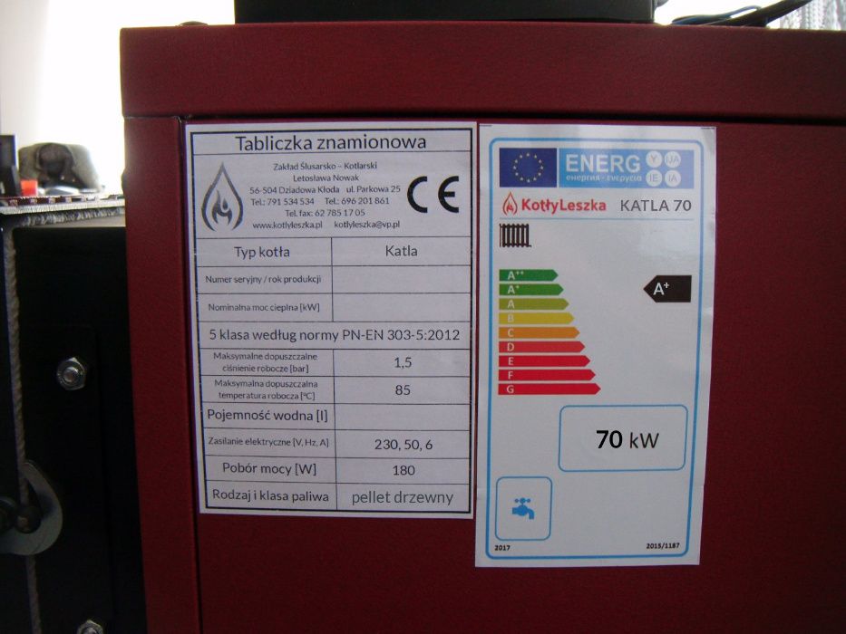 Kocioł piec c.o. 5 klasa KATLA 70 kW pellet ecodesign kotlyleszka