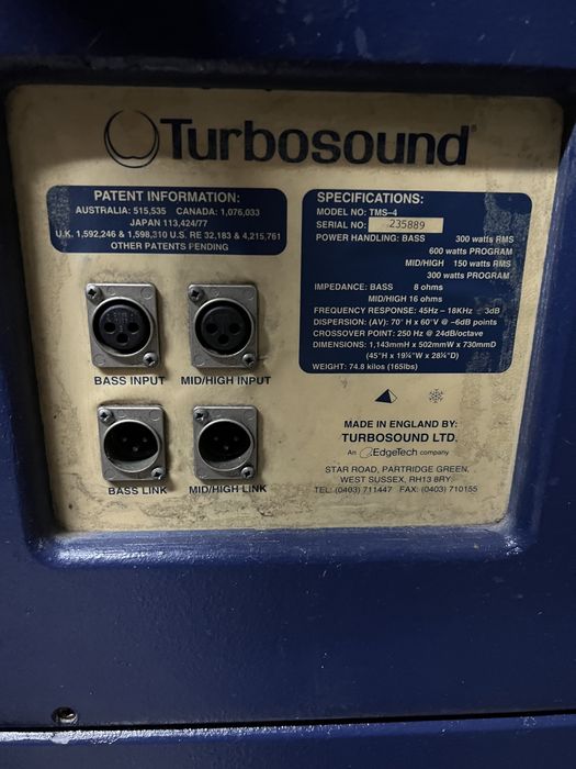 4 colunas Turbosound TMS 4 com drivers originais
