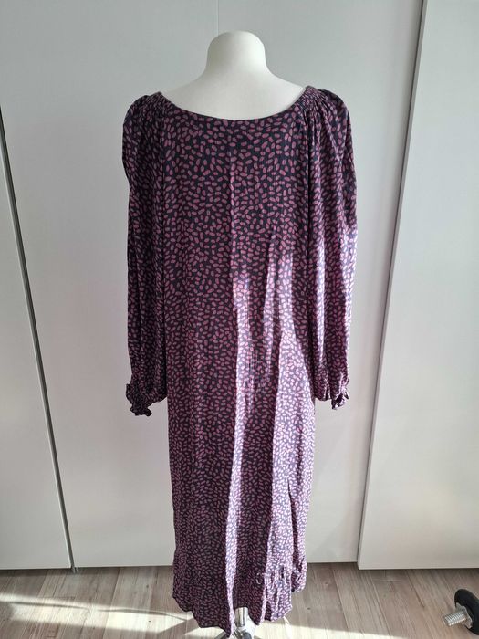 Czarno fioletowa sukienka wiskoza / długi rękaw / 42 / Sabina