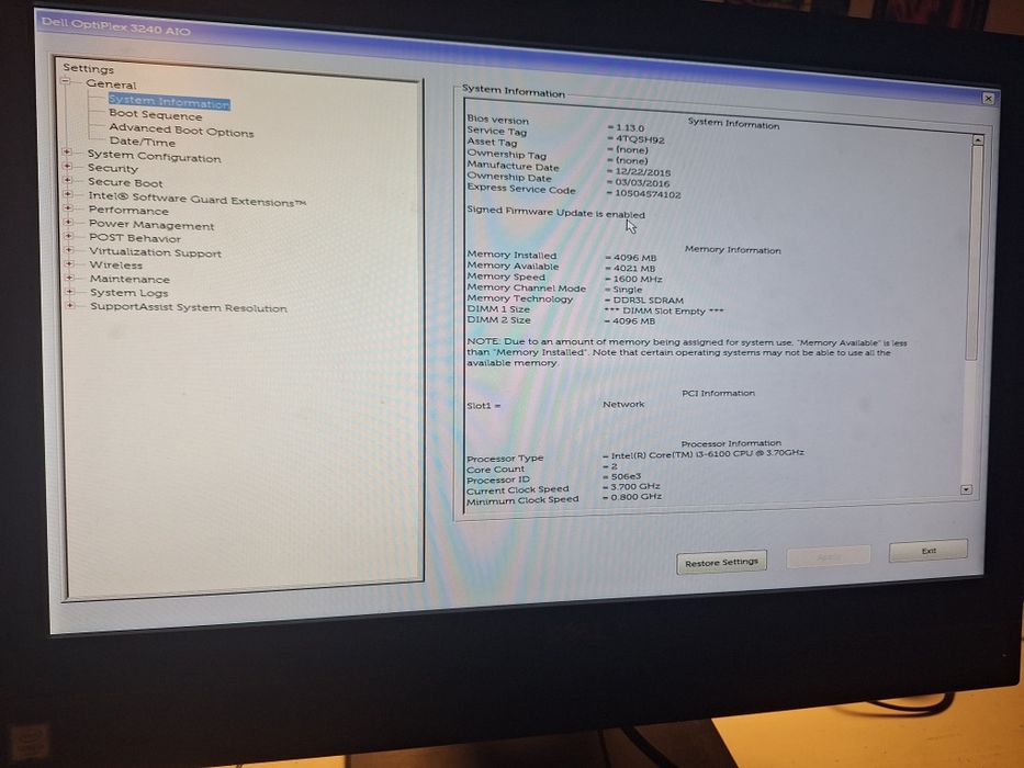 Komputer all-in-one OptiPlex 3240 AIO