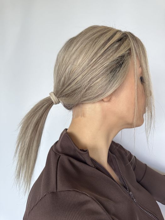 Натуральный парик русый волос омбре, затемнены корни блонд