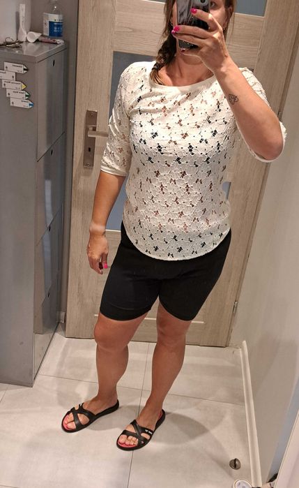 Biała, kremowa bluzka koszulowa elegancka Orsay M