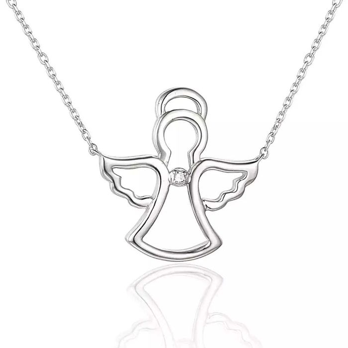 Kolia z diamentem z białego złota - aniołek N06628 W C