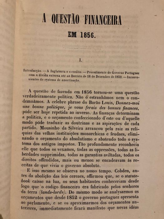 Saída da Família Real/ Figurinos Maçónicos/ Questão Financeira (1856)