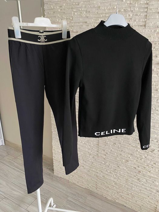 Celine spodnie legginsy na gumie logowane